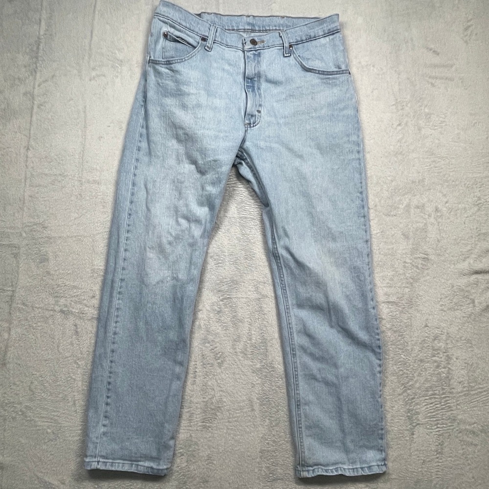 Wrangler Jeans Mens 34x30 Light Wash Straight Leg Five Star